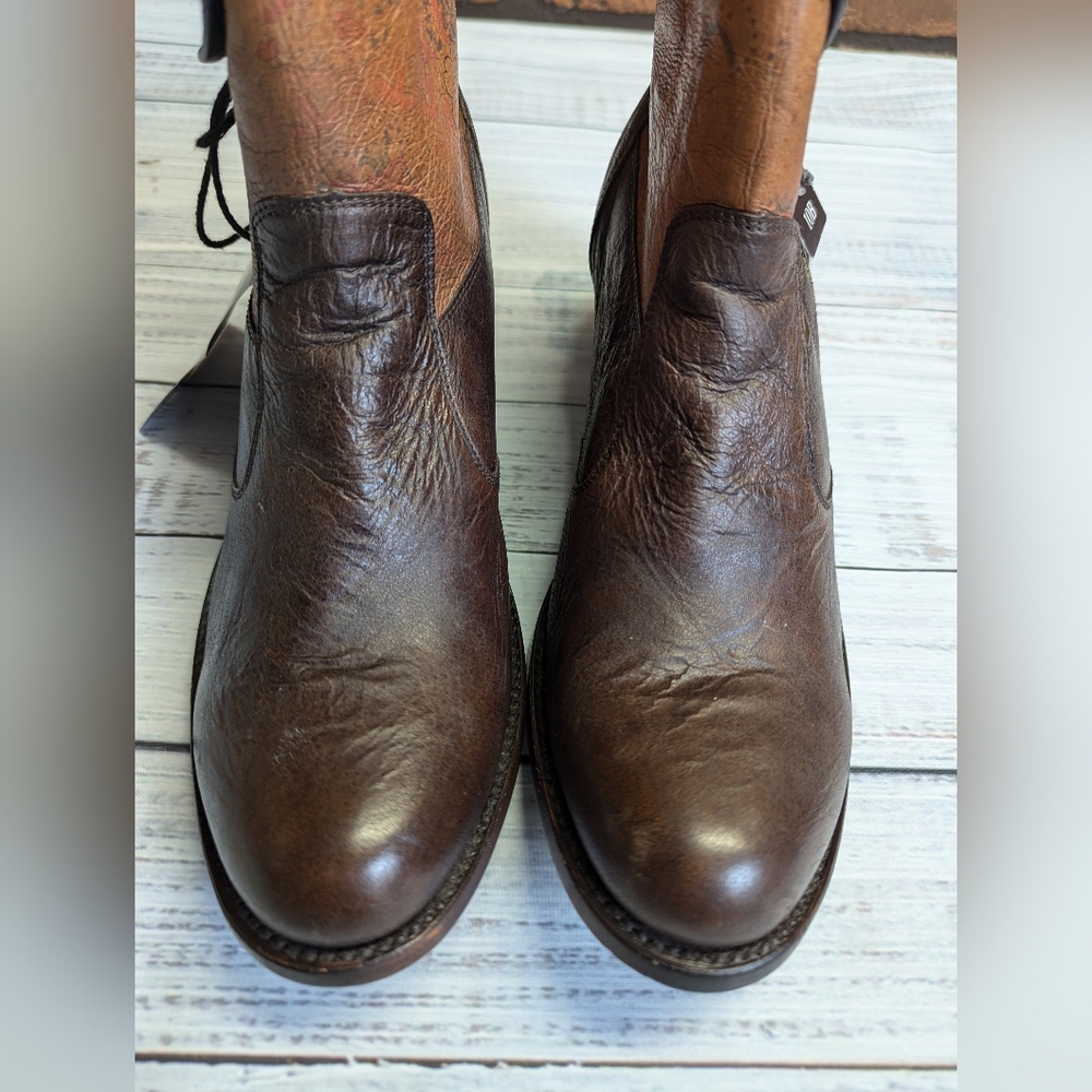 Women's Brown Leather Ankle Booties with Printed Shaft - Picture 8 of 16